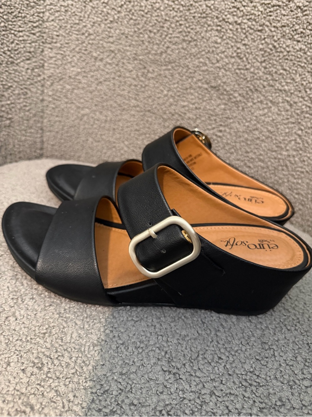 Eurosoft Rue Black Wedge Sandal for Women